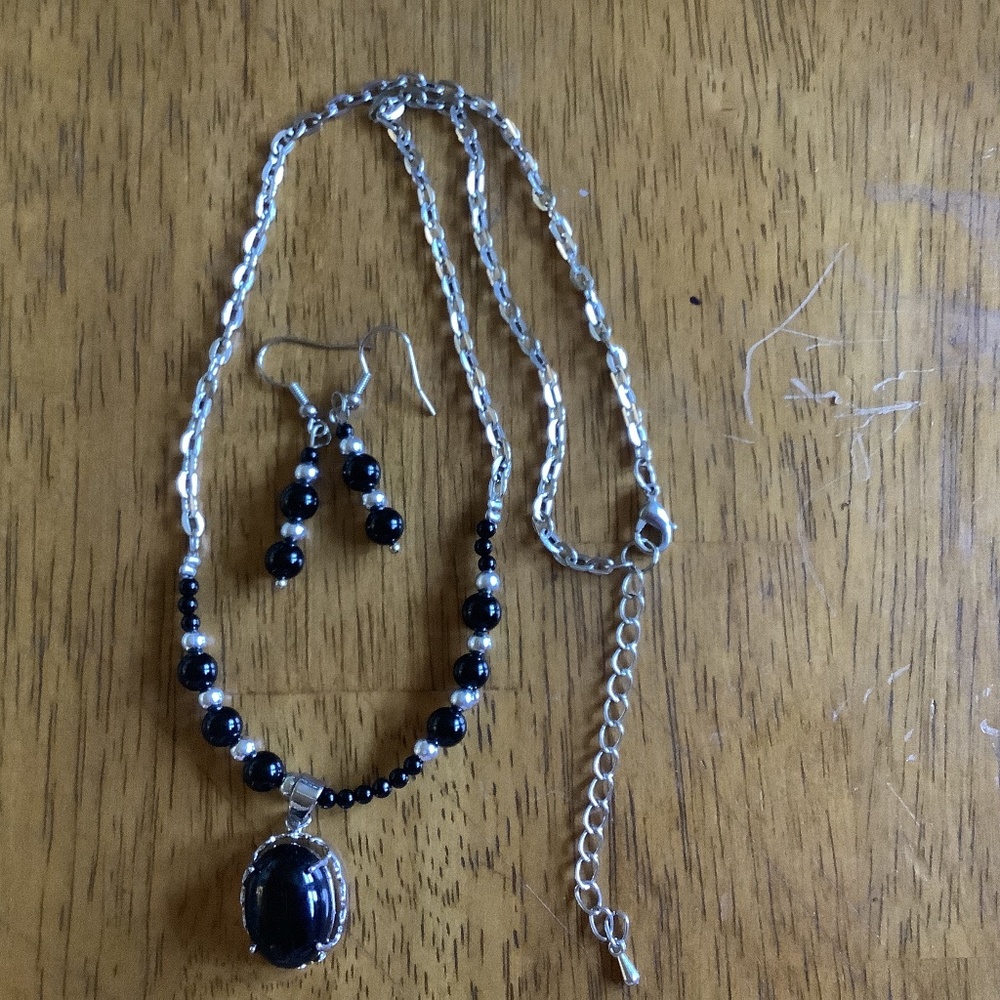 Black Onyx Necklace Earring Set